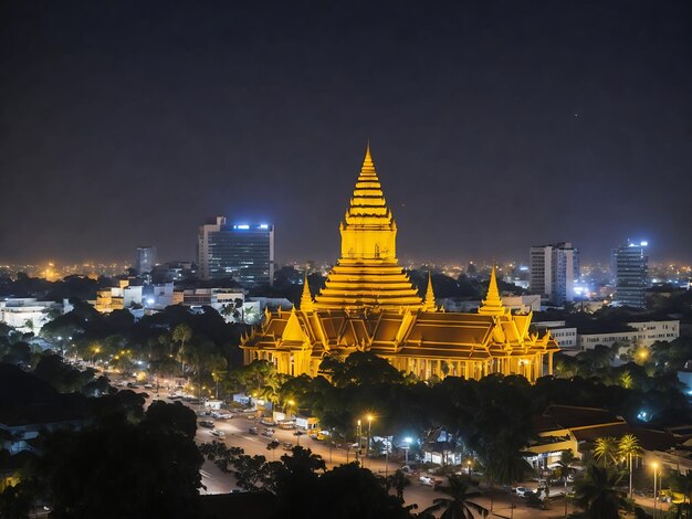 panoramę miasta w nocy phnom penh stolica Kambodży Ai generted