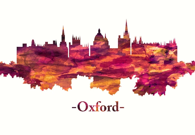 Panoramę Oxfordu w Anglii na czerwono