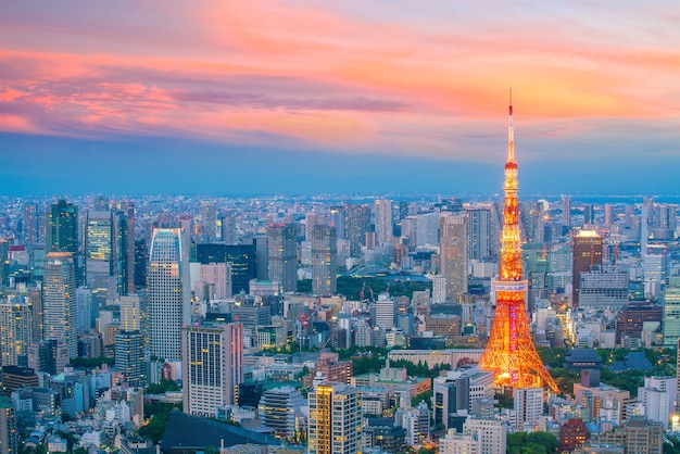 Panoramę Tokio Z Tokyo Tower O Zmierzchu W Japonii