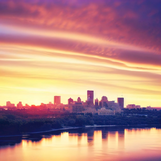 Panoramę zachodu słońca Saskatoon