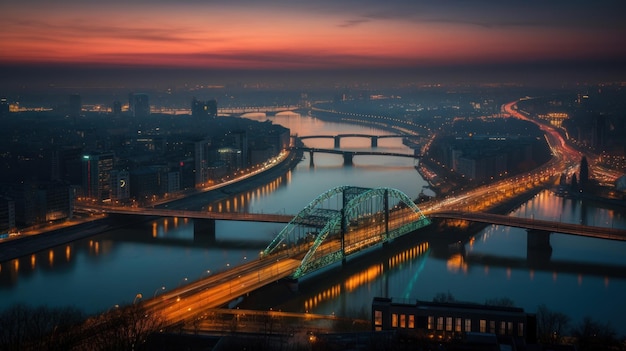 Panoramiczna linia horyzontu i nowoczesne budynki handlowe z pustą asfaltową drogą