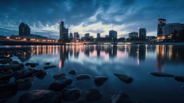 Panoramiczna panorama i nowoczesne budynki komercyjne z generatywną pustą drogą asfaltową