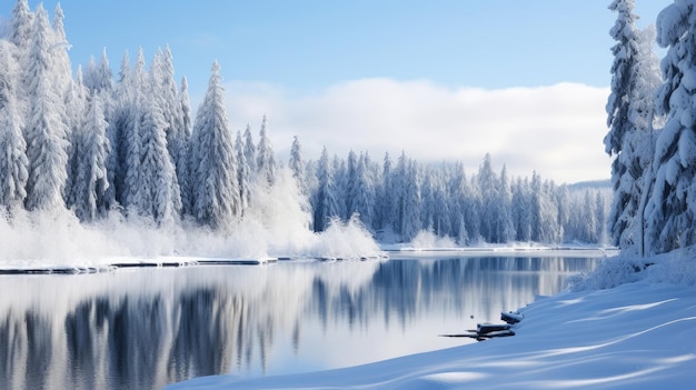 Zdjęcie panoramiczne zdjęcie drzew pokrytych śniegiem w snowland