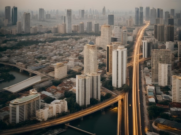 Panoramiczny krajobraz miasta Bangkoku Współczesna skyline miejska Architektura miasta Bangkok Drapacze chmur w języku tajskim