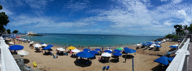 Panoramiczny krajobraz miejskiej plaży Porto da Barra w Salvador Bahia w Brazylii.