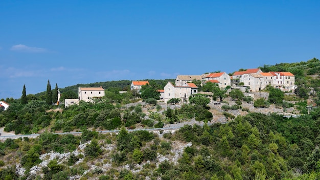 Panoramiczny Obraz Banera Wyspy Hvar W Chorwacji Widok Z Lotu Ptaka Na Góry Ze Starą Wioską