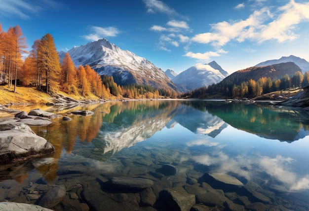 Panoramiczny widok jeziora Sils Silsersee jesienią