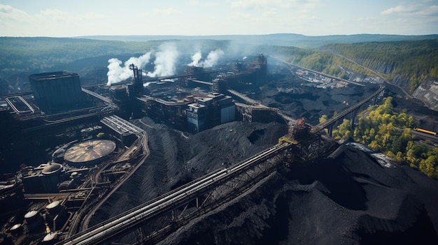 Zdjęcie panoramiczny widok lotniczy kopalni węgla generatywny ai