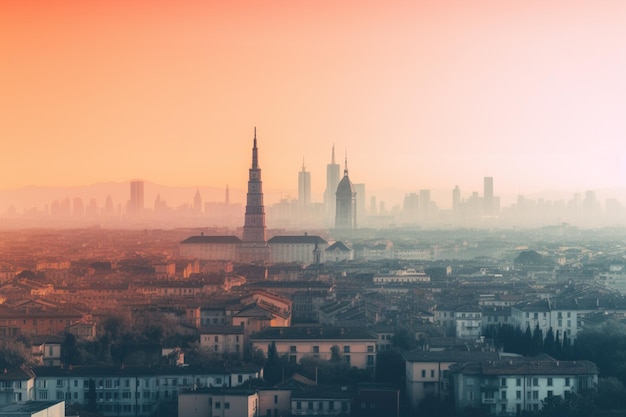 Panoramiczny widok Mediolanu z panoramą miasta w tle