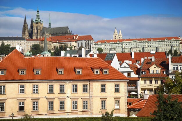 Panoramiczny Widok Na Katedrę św. Wita Z Mostu Karola W Pradze, Czechy