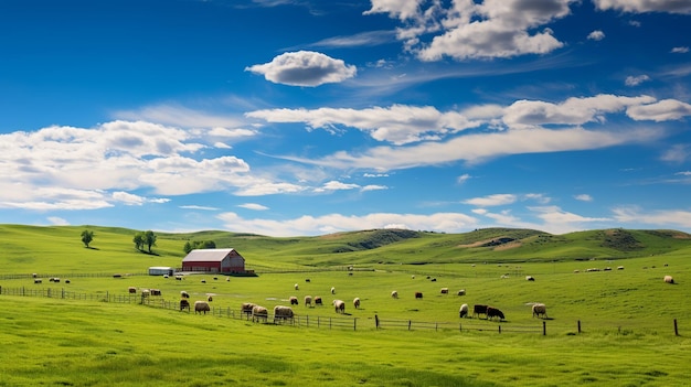 Panoramiczny widok na malownicze ranczo i dom wiejski