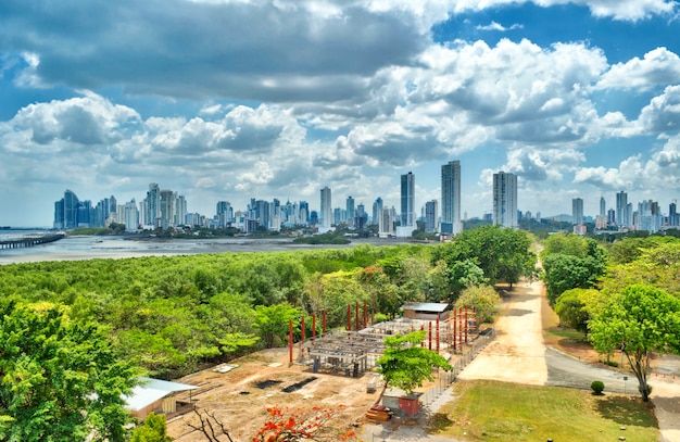 Panoramiczny widok na nowoczesne budynki Panama City
