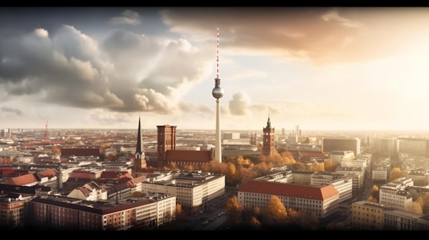 Panoramiczny widok na panoramę Berlina Generative AI