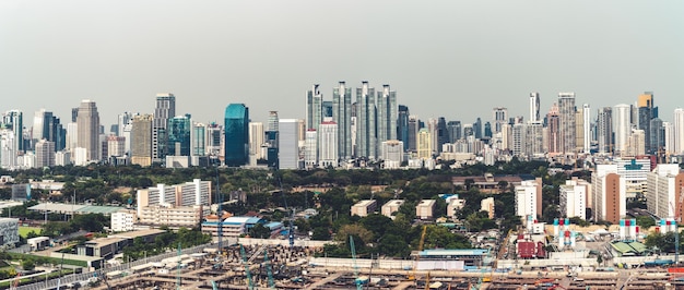 Panoramiczny widok na panoramę miasta i plac budowy w metropolii