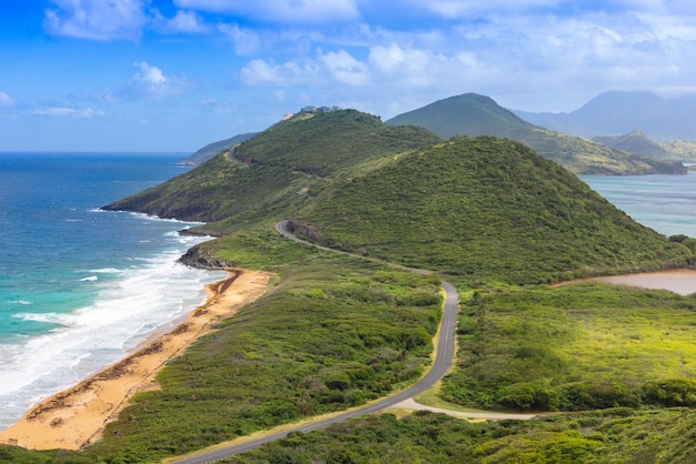 Panoramiczny Widok Na Punkt Widokowy Timothy Hill Na Karaibskiej Wyspie Saint Kitts I Nevis Na Wakacjach Rejsowych