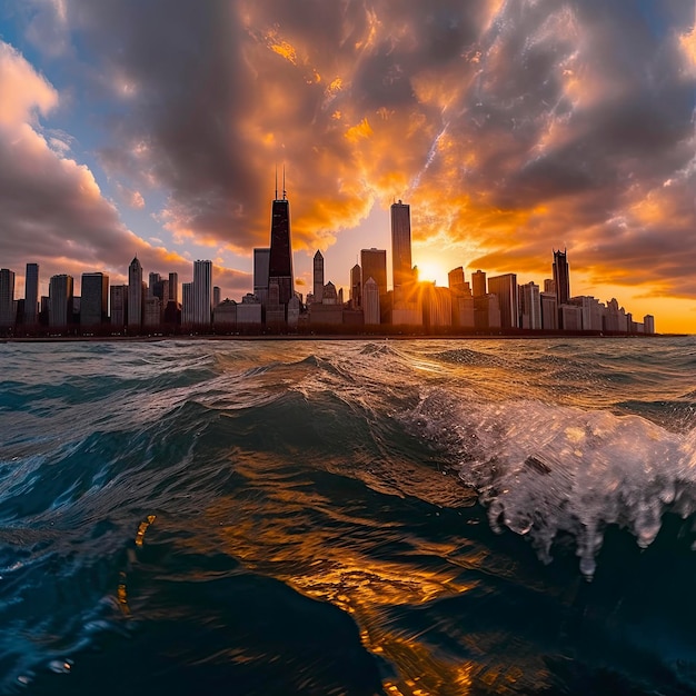panoramiczny widok panoramiczny widok na panoramę Chicago
