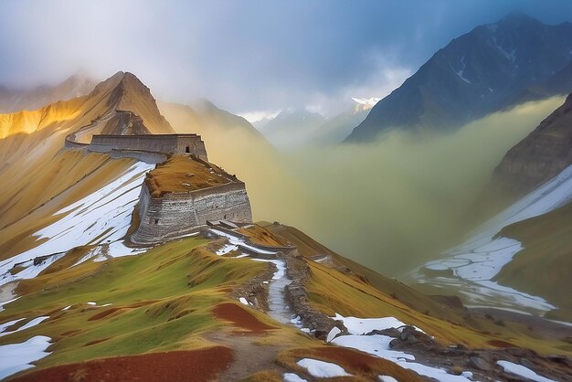 Panoramiczny widok śnieżnych gór w Górnym Mustang Annapurna Nature Reserve trasa turystyczna Nepal