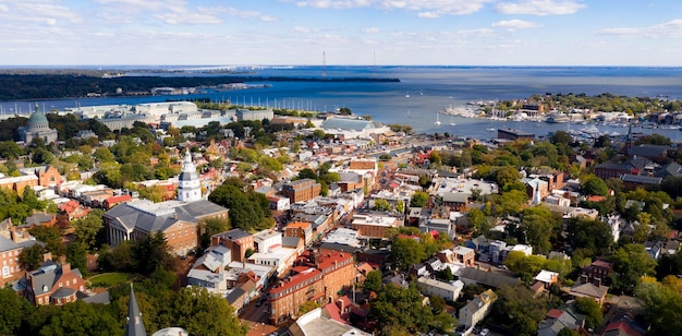 Zdjęcie panoramiczny widok z lotu ptaka annapolis maryland state house capital city