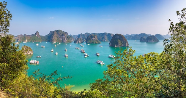 Panoramiczny widok z lotu ptaka na zatokę Halong, Wietnam