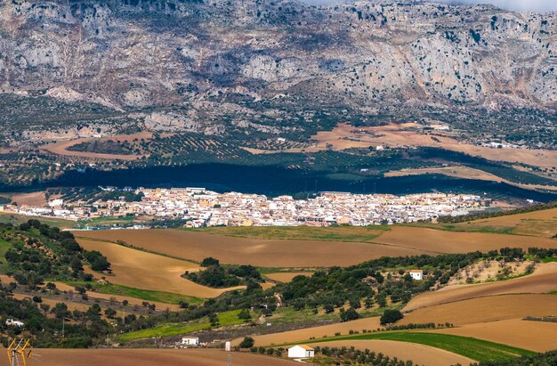 Panoramiczny wysoki kąt widzenia miasta antequera.