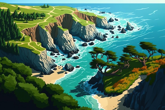 Panoramy lotnicze naturalnej sceny nad morzem Amerykański stan Californias Ocean Spokojny