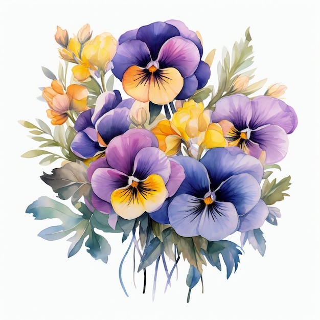 Pansies Akwarela Art Pansy Kwiat Bukiet Digital Graphic Art Pansy Flower