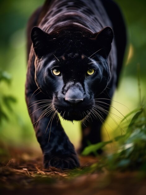 Zdjęcie pantera w swoim naturalnym środowisku fotografia dzikiej przyrody generatywna sztuczna inteligencja