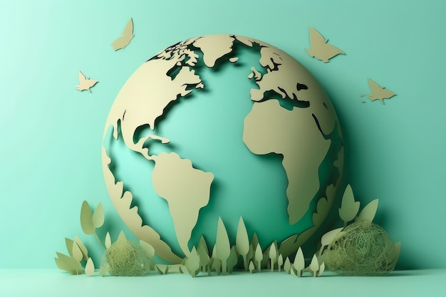 Paper Art Światowe środowisko i koncepcja dnia ziemi Ochrona środowiska zielonej planety Uratuj planetę Wygeneruj Ai