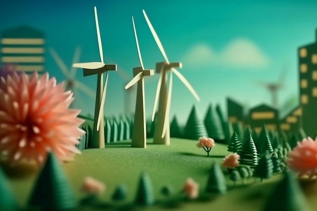 Paper Art Wykorzystanie energii odnawialnej dzięki zielonej innowacji Generative Ai