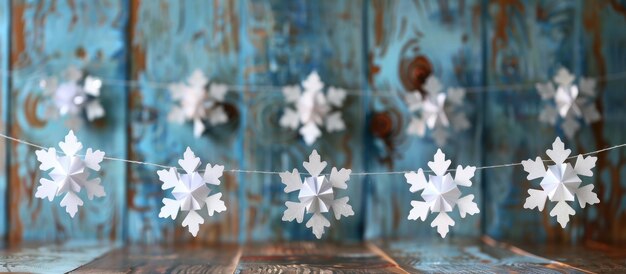 Zdjęcie paper snowflakes garland hanging on line