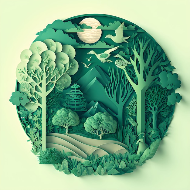 Papercut Green Ecology Forest