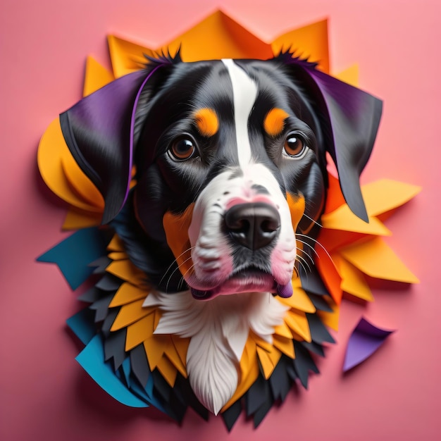 Papercut origami w stylu wektorowym zwierzęca ilustracja uroczego psa do projektowania koszulek i dekoracji domu