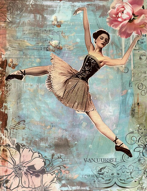 Papier dziennikowy śmieciowy Ballet Leap Strona dziennika śmieciowego w stylu vintage