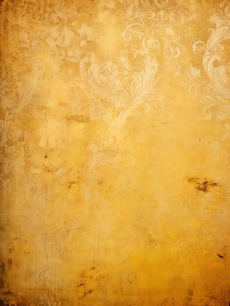 papier vintage z żółtym, antycznym wzorem adamaszku ze złotymi akcentami jako tapeta ścienna