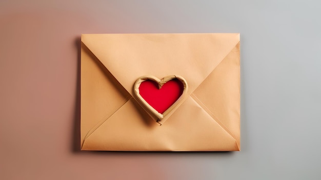 Papierowa koperta z czerwonym sercem Romantyczny list miłosny