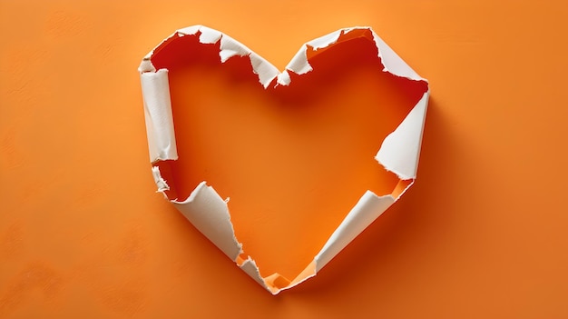 Papierowa łza w kształcie serca na pomarańczowym tle wywołuje emocje Proste kreatywne i znaczące obrazy do różnych zastosowań Doskonałe dla tematów miłości i utraty AI