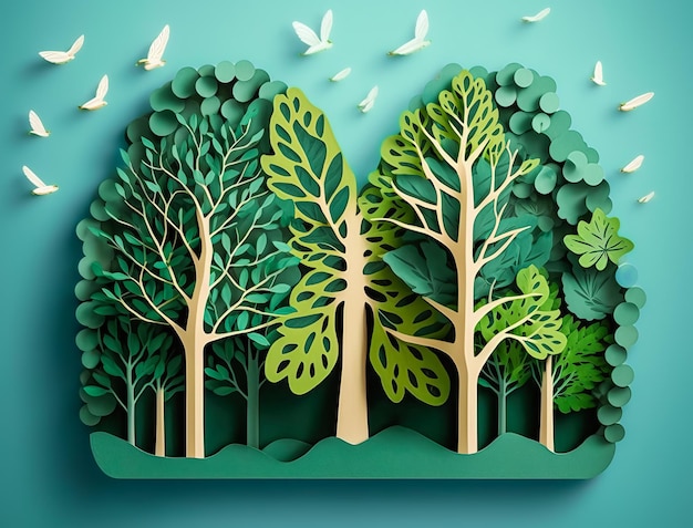 Zdjęcie papierowa sztuka gałęzi drzew w kształcie ludzkich płuc ilustracja ekologia ochrony lasu