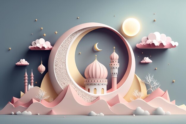 Papierowa sztuka meczetu i księżyca Generacyjna sztuczna inteligencja
