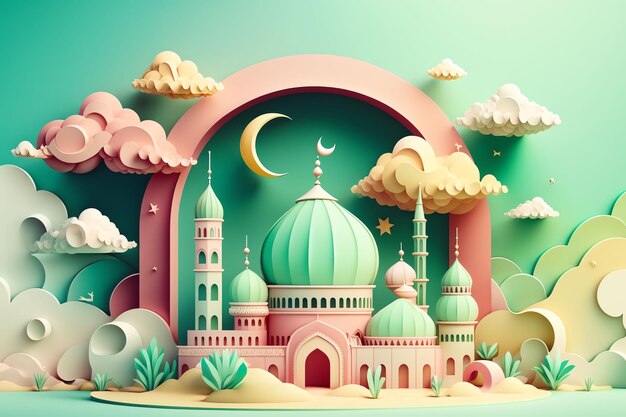 Papierowa sztuka meczetu z księżycem i gwiazdami