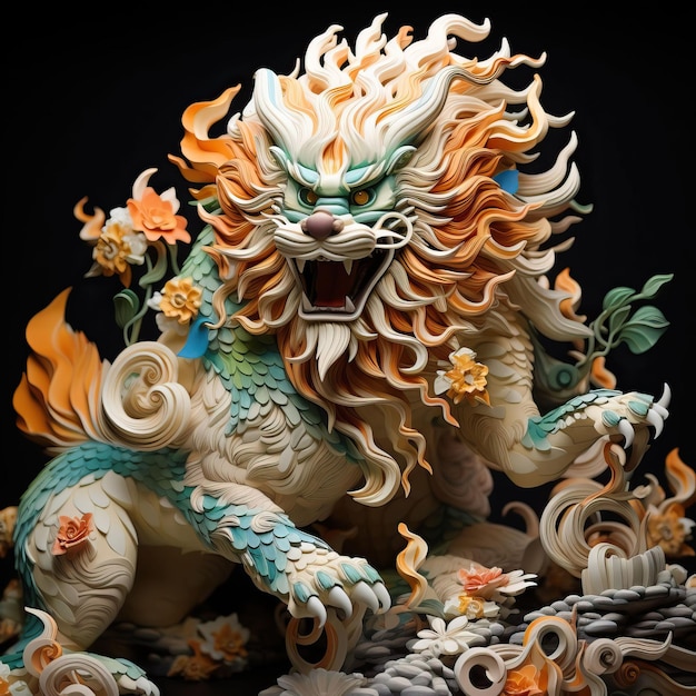 Papierowe rzeźby 3D legendarnych stworzeń, takich jak chińskie smoki