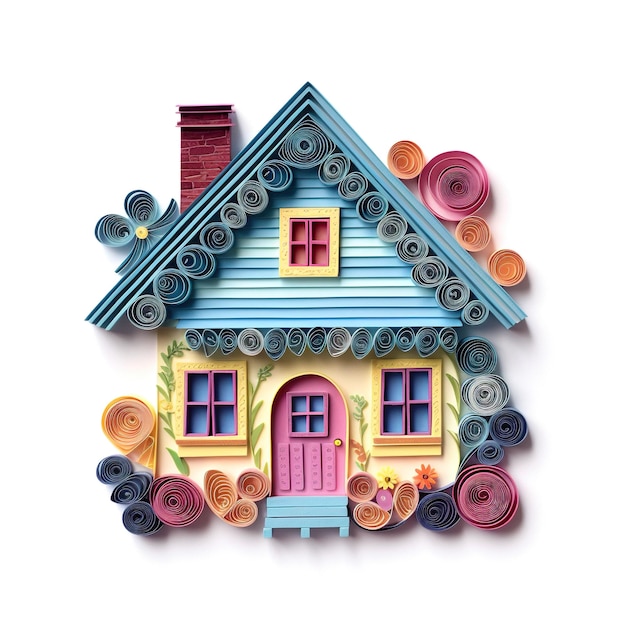 Papierowy dom z generatywnym obrazem ai różowych drzwi