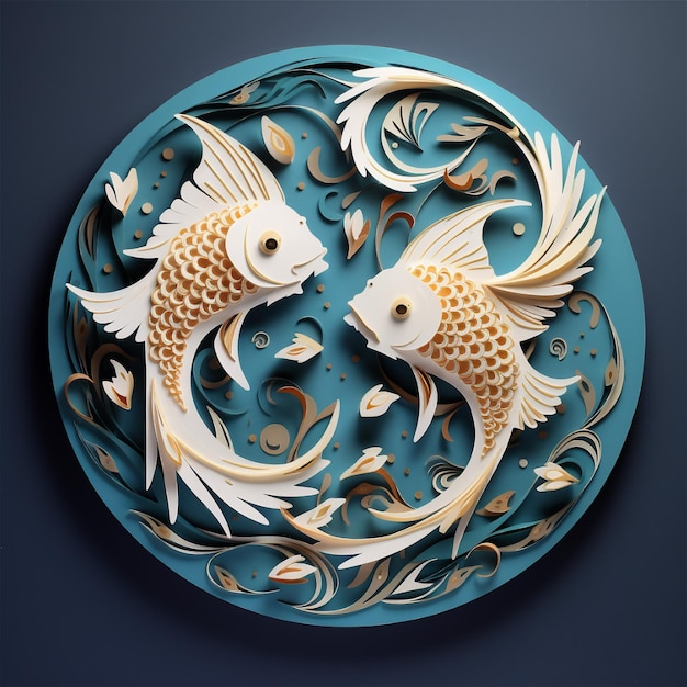 Papierowy model 3D koncepcja znaku zodiaku Ryby