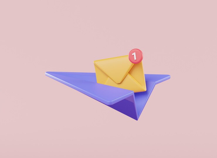 Zdjęcie papierowy samolot z kopertą pocztową i czerwonym znacznikiem wiadomość newsletter szybka wiadomość papier list list do mediów społecznościowych nowy e-mail wyślij kopertę nowa koncepcja wiadomości ilustracja renderingu 3d
