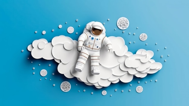 Papierowy styl artystyczny Astronauta unoszący się w kosmosie Piękna planeta w stratosferze Wycinanka z papieru Generative Ai Technology