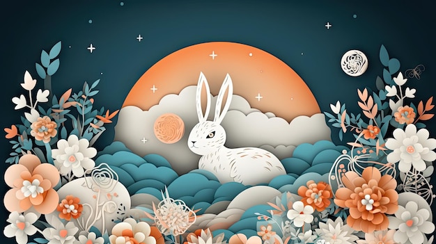 Papierowy sztandar festiwalu w połowie jesieni z księżycem królika