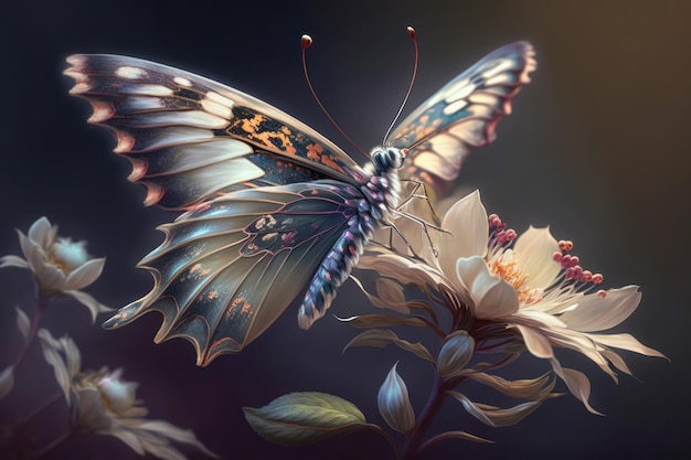 Papilio machaon osadzony na kreatywnej sztucznej inteligencji kwiatowej