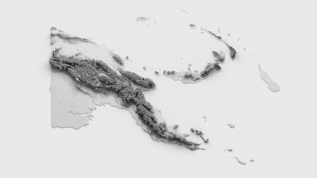 Papua-Nowa Gwinea Mapa Flaga Cieniowany relief Kolor Mapa wysokości na białym tle Ilustracja 3d