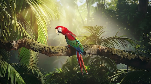 Papuga-ara w tropikalnych lasach deszczowych