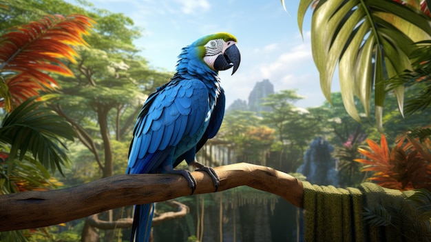Papuga w dżungli Piękna ilustracja obraz generatywnej sztucznej inteligencji