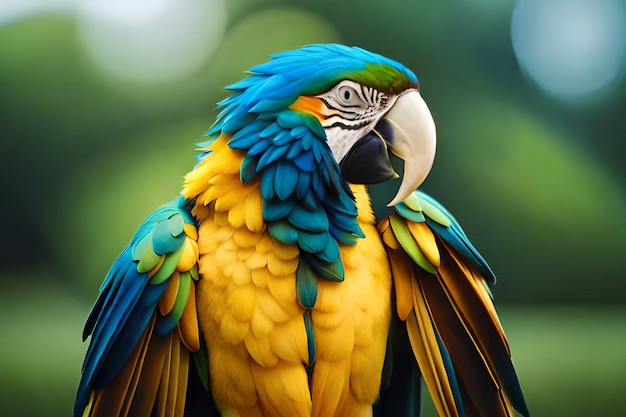 Papuga z niebieskimi i żółtymi piórami